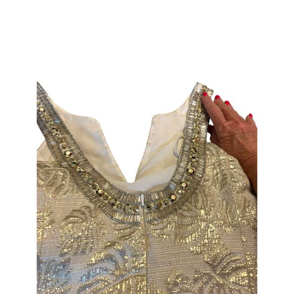 Lilly Pulitzer Shift Dress With Beaded Neck and Golden Leaf Detail .  - Size 4 - Picture 10 of 16